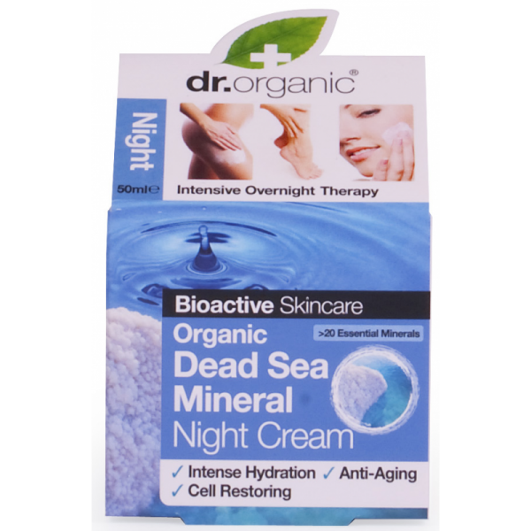 Dr. Organic éjszakai tápláló, hidratáló arcápoló krém természetes Holt-tengeri ásványokkal, 50 ml